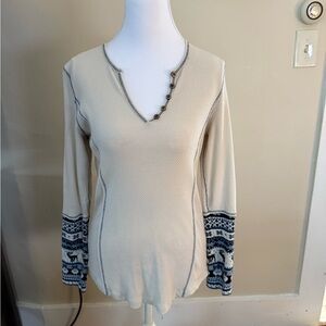 Alp N Rock Snowflake Thermal Henley Top Nordic Ski Print Sleeves XS